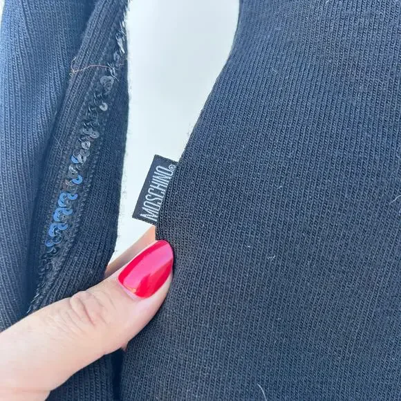 Vintage Y2K 2000s Moschino Jeans Black Full Zip Sweater Heart Sequin Small - Picture 8 of 9